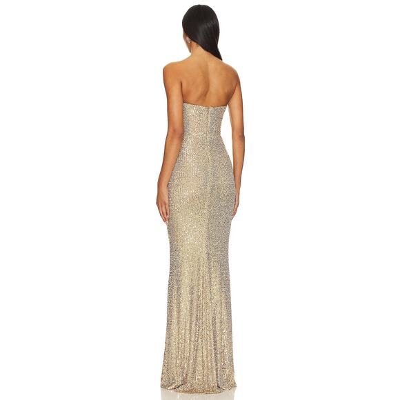 Nookie Lumiere Gown Sequined Embellished Strapless Evening Formal Party Gold SM - Picture 3 of 12